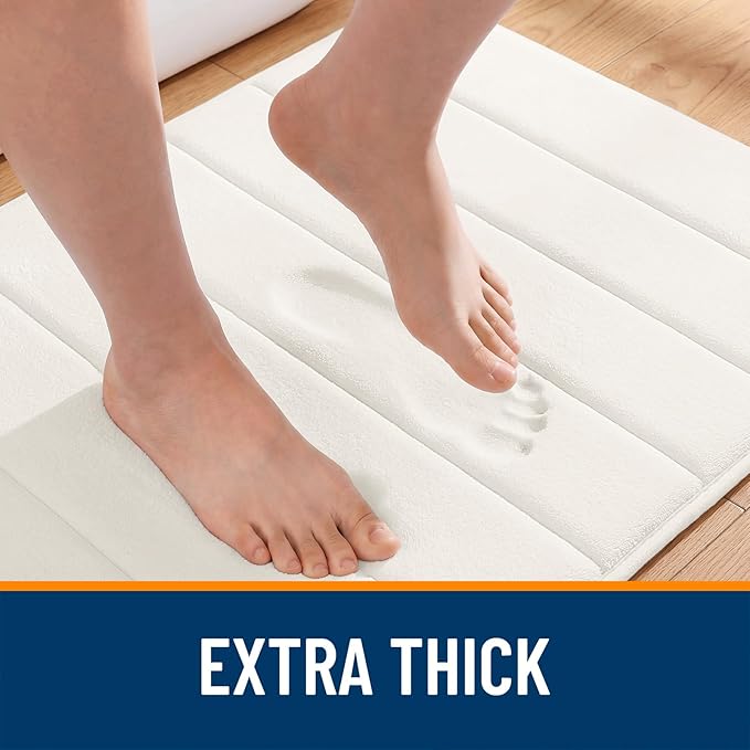 OLANLY Memory Foam Bath Mat 40x32, Super Soft Absorbent Bathroom Rugs, Quick Dry, Machine Washable Shower Floor Rugs, Bathmat Carpet, Bathroom Home Decor Accessories, Ivory