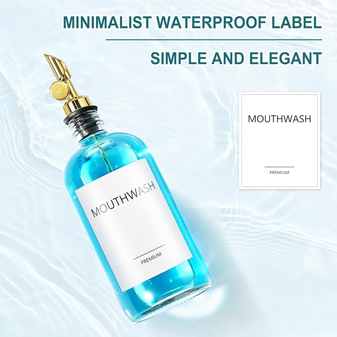 Mouthwash Dispenser for Bathroom, Glass Mouthwash Dispenser with Cup, Mouth Wash Container Bottle with Cup, Refillable Mouthwash Decanter, Clear, 1 Pack, 17oz
