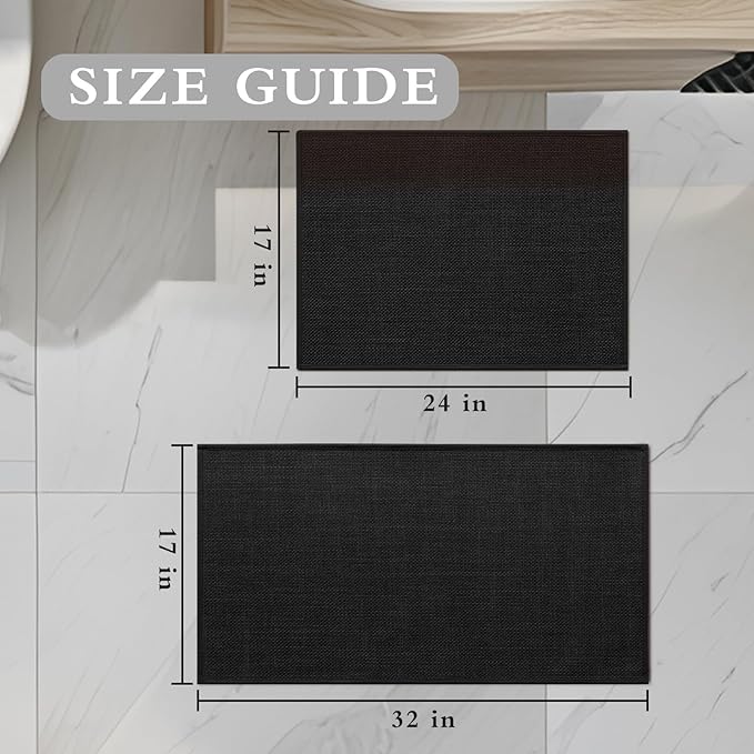 YIHOUSE Black Bathroom Rug Sets 2 Piece, Bathroom Mat Quick Dry, Thin Bath Rug Set,Absorbent Bath Mat for Bath Room Non Slip Washable for Toilet and Floor(17.5"x24"U+17"x24")