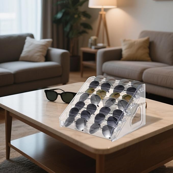 2 Pack 7 Tier Sunglass Organizer Stand, Versatile Clear Acrylic Sunglass Holder Display Stand Sunglass Storage Tray for Highlighting Glasses Makeup Nail Polish Graded Cards
