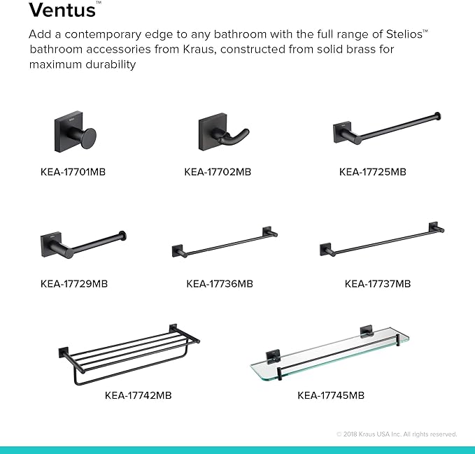 Kraus Ventus Bathroom Shelf, Matte Black Finish, KEA-17745MB