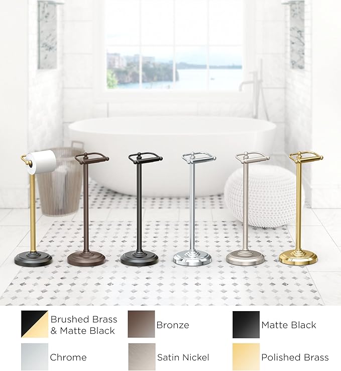 Gatco 1436BZ Toilet Paper Holder Stand, Bronze Finish, Freestanding Bathroom Floor Stand, Weighted Base