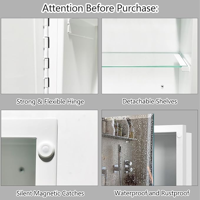Bathroom Medicine Cabinet with 22x30 in Rectangular Beveled Frameless Mirror,Wall Mounted Mirror Cabinet for Bathroom Toilet Kitchen,Recess or Surface Mount,Already Assembly