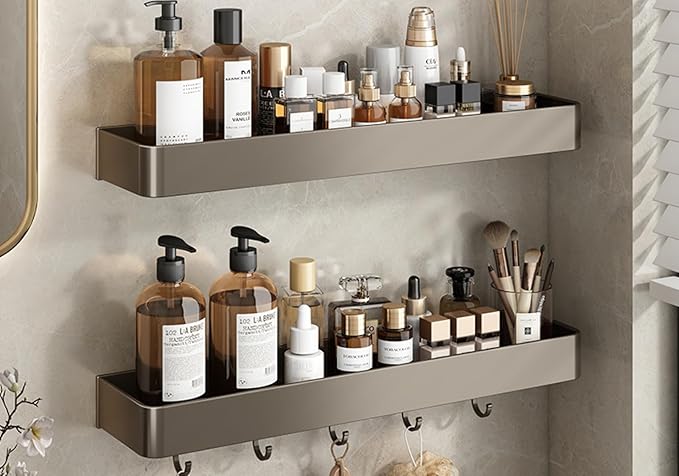 Bathroom Shelf washbasin Toilet Balcony Storage, Double Layer 40cm (Single Layer + with Hook)