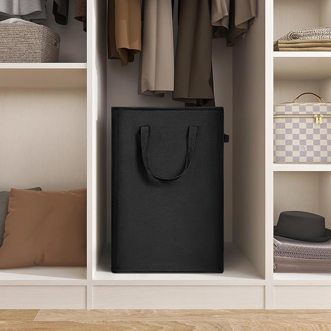 ZERO JET LAG Slim Laundry Hamper With Handles Collapsible Laundry Basket Thin Dirty Clothes Basket Narrow Laundry Bag Foldable Dirty Clothes Hamper 45L (24 inches,Black)