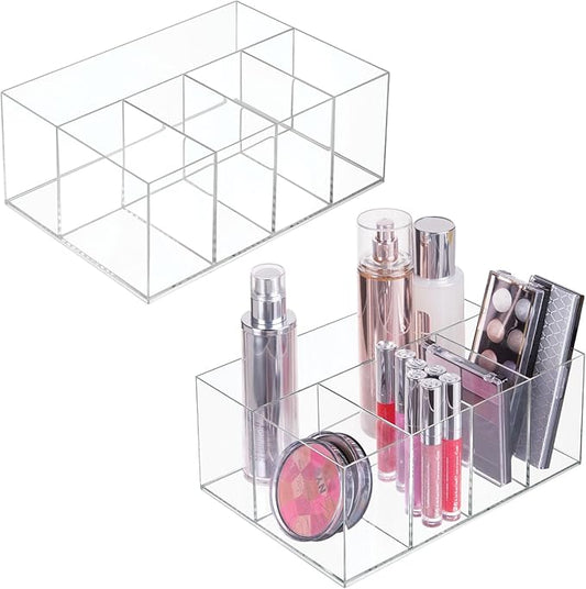 iDesign 5-Section Divided Makeup Organizer for Bathroom Vanity or Countertop - Set of 2 - Clear
