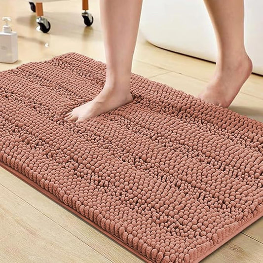 Turquoize Non Slip Shaggy Bathroom Rugs Blue Bath Rugs for Bathroom Chenille Bath Rugs for Bathroom 1 Piece Bath Mat Set Super Absorbent Shower Rug for Tub Mats, 20"x 32", Muted Clay