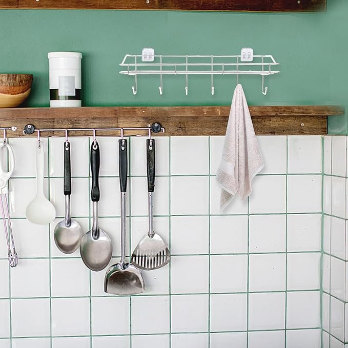 BESPORTBLE Stainless Steel Bathroom Shelf with Suction Cups, Punch-Free Wall-Mounted Storage Rack with Hooks for Kitchen and Bathroom Organization