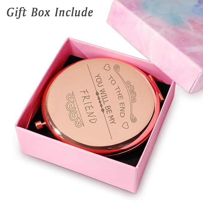 Friendship Gifts for Women Girls, Personalized Gifts for Friends BBF Bestie, Custom Compact Mirror for Birthday, Mothers Day, Graduation, Basket Stuffers