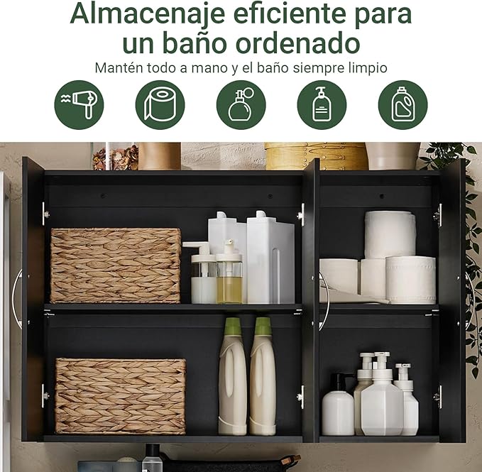 Haotian Wall Cabinet for Laundry Room, Storage Medicine Cabinet for Bathroom Kitchen Garage, Linen Tower Bath Cabinet, Floading Cabinet with Shelf, Black FRG231-L-SCH