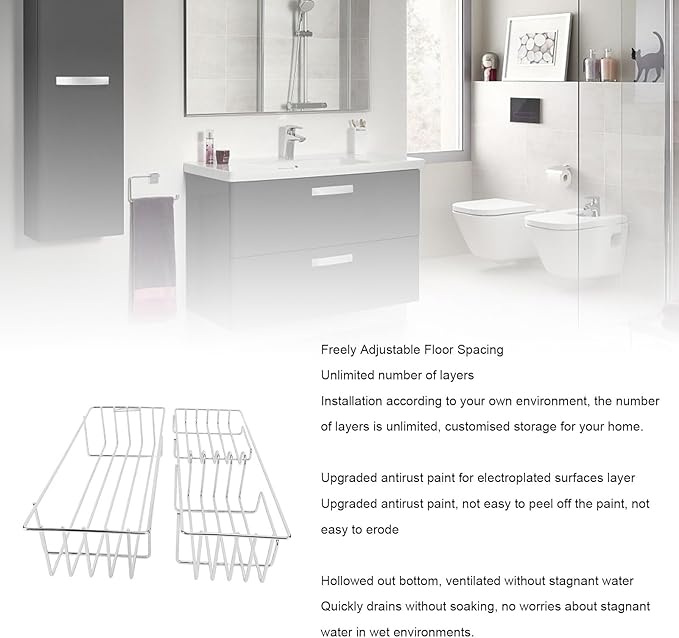 Floating Shelves for Wall, 2PCS Set Iron Bathroom Shelves Over Toilet, Multifunctional Wall Mounted Hanging Shelves, Bathroom Floating Shelves for Kitchen, Bathroom, Living Room