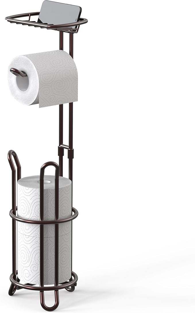 Simple Houseware Bathroom Toilet Tissue Roll Holder Stand with Cell Phone Shelf, Bronze