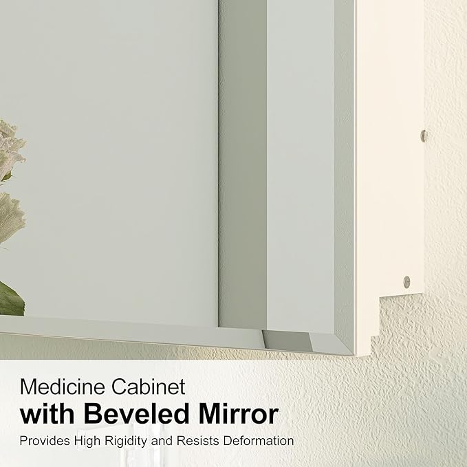Beveled Edge Arched Recessed Medicine Cabinet with Mirror,Frameless Arched Mirror Medicine Cabinet for Bathroom,Mirrored Cabinets for Bathroom Wall Cabinet with 3 Glass Shelves,16x31
