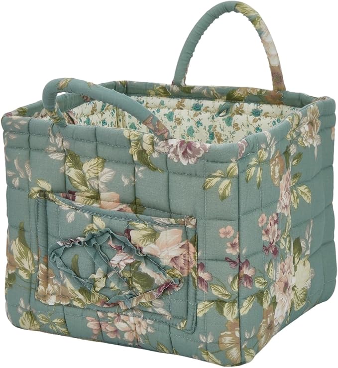 Quilted Laundry Basket with Handles, Aesthetic Collapsible Fabric Storage Basket for Clothes, Diapers & Toys - Multi-Purpose Boho Organizer Tote for Car, Home & Picnic (C)