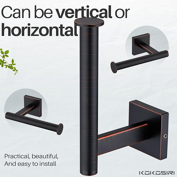 KOKOSIRI 16-Inch Bathroom Shelves Glass Floating Shelf Toilet Roll Holder Toilet Paper Holder Stainless Steel Oil Rubbed Bronze B1105ORB-L16+B2008ORB