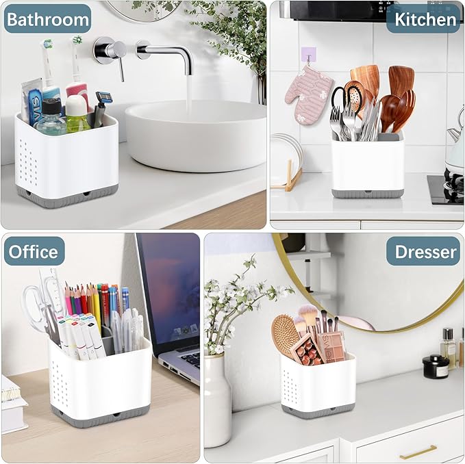 PARKMANI Toothbrush Holders for Bathrooms, Kids Electric Toothbrush and Toothpaste Holder, 4 Slots Tooth Brushing Holder for Bathroom Countertop Organizer and Storage, Bathroom Accessories (Grey)
