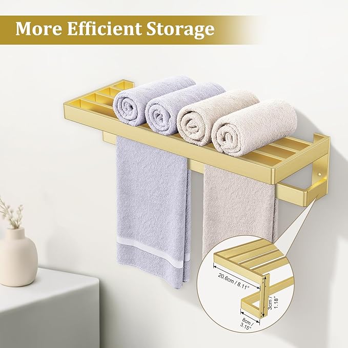 TNOMS Towel Racks Double Towel Bar,Brushed Gold Towel Holder 23.6-inch Stainless Steel Bathroom Hardware Accessories Set