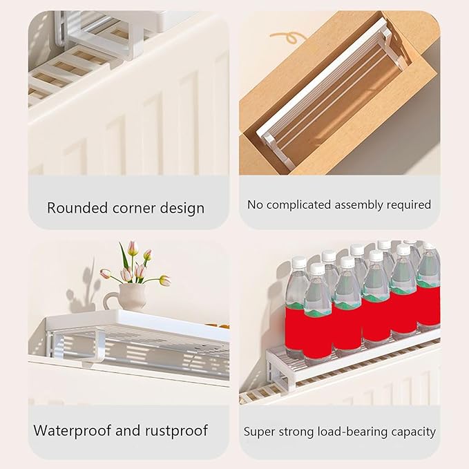 Radiator Cover Shelf - Iron Storage Rack No Drilling, Heat-Resistant Radiator Top Cover for Hotel Dorm Apartment Bedroom Living Room Bathroom Kitchen, Multifunctional Storage and Decorative Shelf for