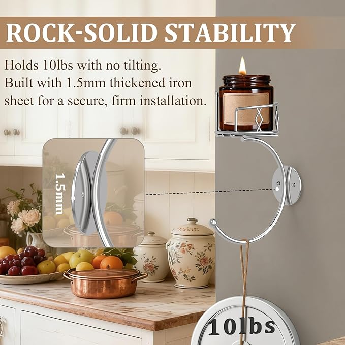 Simple Silver Hand Towel Holder for Bathroom Wall, Metal Sturdy Wall-Mounted Towel Hook with Candle Holder for Vase and Bottled, Hand Towel Racks/Hanger for Bathroom Decor and Kitchen