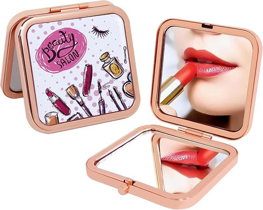 Small Mirror, Compact Makeup Mirror, 1x/2x Mini Travel Mirror with Magnification, Portable Hand Held Mirror for Purse Pocket, Gifts for Girls