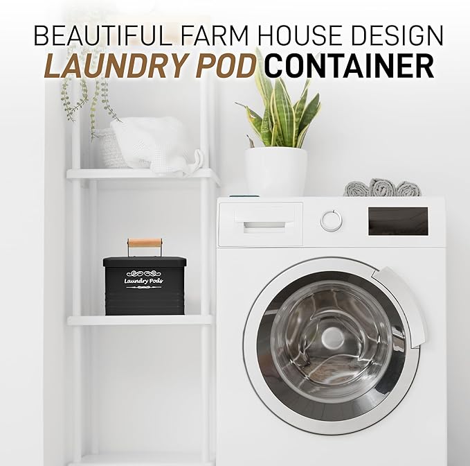 ELITAPRO Modern Farmhouse Laundry Pods Container - Metal Detergent Pods Holder with Lid for Laundry Room Decor & Accessories - Organization & Storage