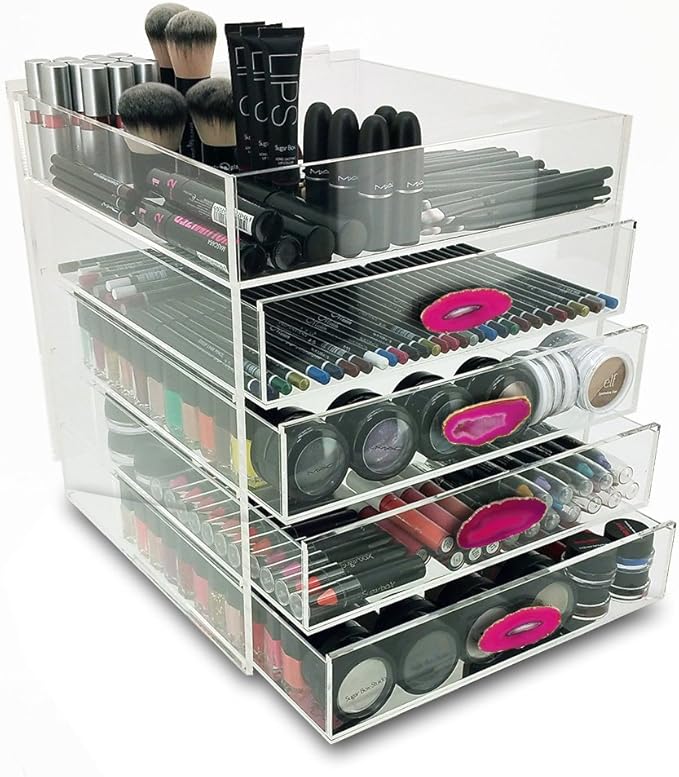OnDisplay Ultimate Diva Cosmetic Organization Station - 12" Cube - Gold/Silver Agate (Pink/Gold)