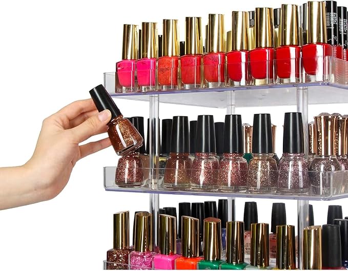 JACKCUBE DESIGN 5 Tier Clear Nail Polish 360 Rotating Display Rack Organizer Stand Makeup Cosmetics Storage Box Carousel Shelf with Acrylic Guard(5tier) – :MK387-5