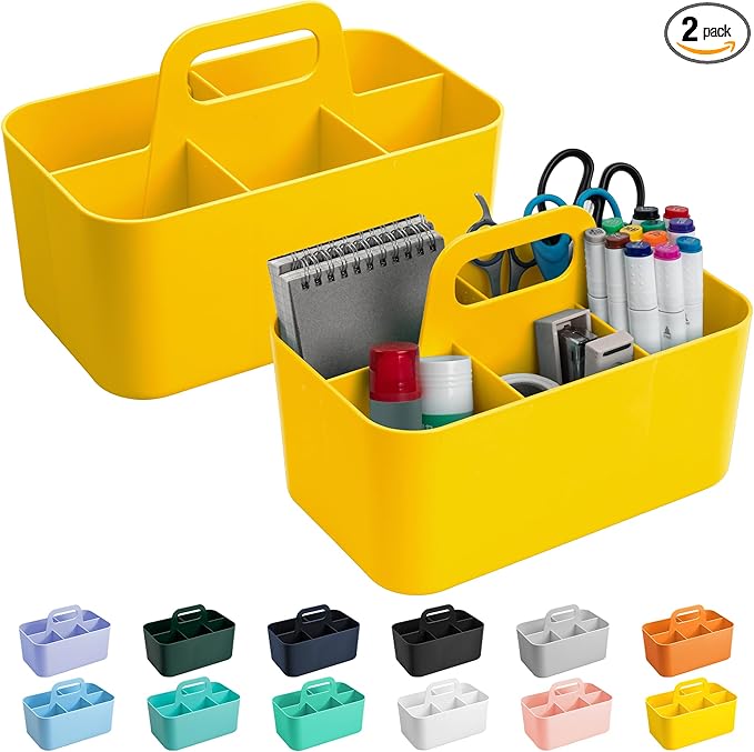 Tiawudi 2 Pack Caddy Organizer with Handle, Portable Plastic Caddy, Storage Organization for Cleaning, Bath, Makeup, Art, Craft, Stationery, Classroom and Office, Tote Organizer
