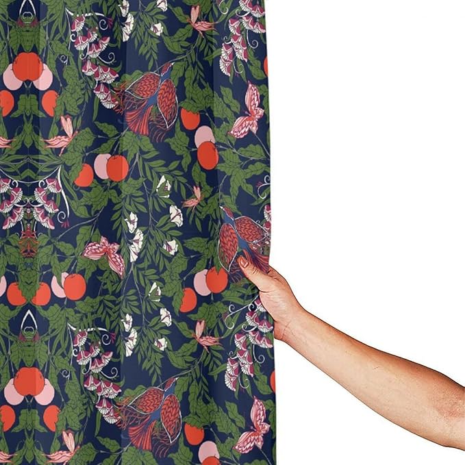 Bohemia William Morris Art Shower Curtain, Flowers Birds and Berries Retro Shower Curtain Sets for Bathroom Fabric Bath Curtain Washable 12 Hooks 72x78 Inches(183x200cm)