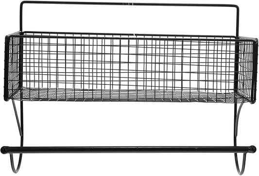 VICASKY Bathroom Hanging Rack Wall-Mounted Iron Storage Shelf with Rod, Punch-Free Bathroom Shelving Organizer for Toiletries and Kitchen Storage