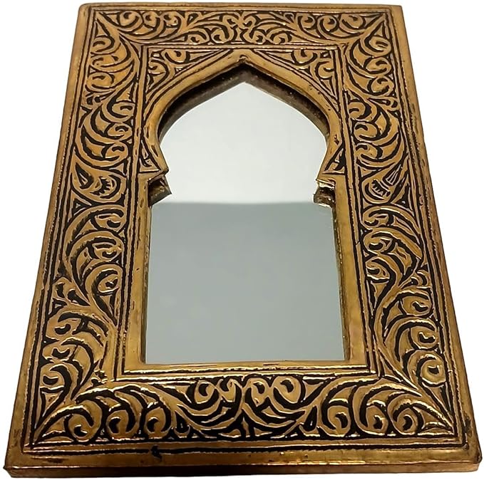 Moroccan Small Door Shape Mini Mirror Metal Bronze Cosmetic Mirror
