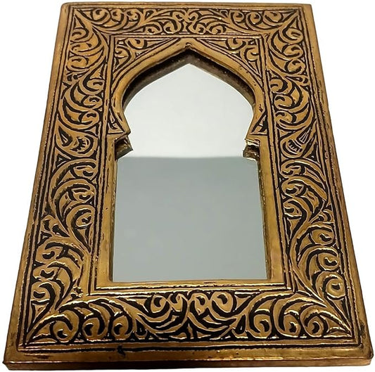 Moroccan Small Door Shape Mini Mirror Metal Bronze Cosmetic Mirror