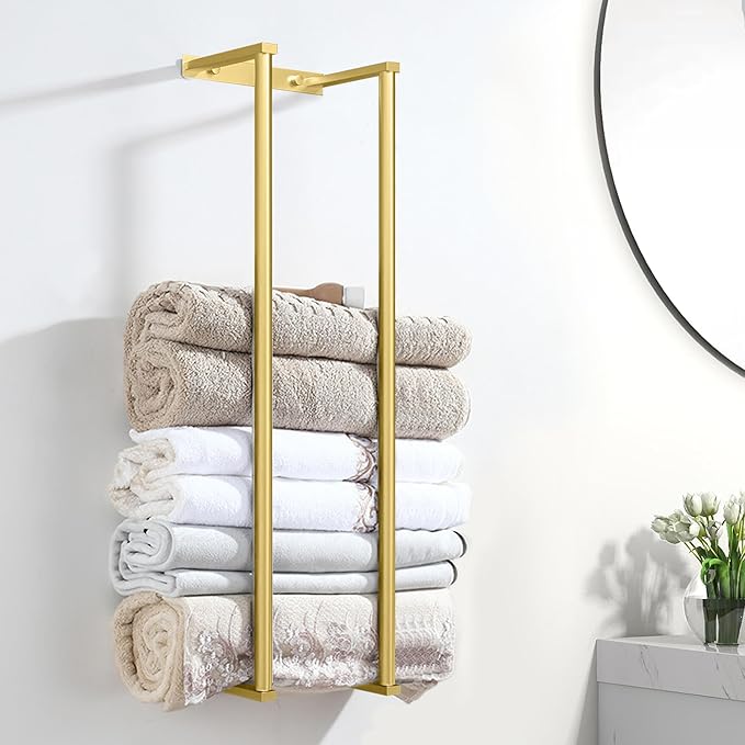 Towel Racks for Bathroom, Gold Towel Holder for Rolled Towels, 304 Stainless Steel Towel Rack for Rolled Towels, Bathroom Towel Holder for Modern Small Space Bathroom Towel Storage, Gold
