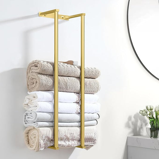 Towel Racks for Bathroom, Gold Towel Holder for Rolled Towels, 304 Stainless Steel Towel Rack for Rolled Towels, Bathroom Towel Holder for Modern Small Space Bathroom Towel Storage, Gold