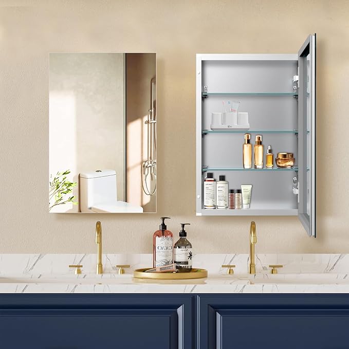 24"x36" Aluminum Medicine Cabinet, Bathroom Cabinet with Mirror,Firm and Durable, Waterproof and Rust-Proof, Recessed or Surface Mount,Assembly Required