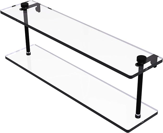 Allied Brass NS-2/22 22 Inch Two Tiered Glass Shelf, Matte Black