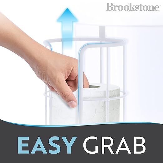BROOKSTONE Over the Toilet Paper Holder Reserve - Toilet Paper Holder with Storage, Bathroom Toilet Paper Organizer, Metal Toilet Paper Roll Holder Fits Any Size Rolls - Matte White