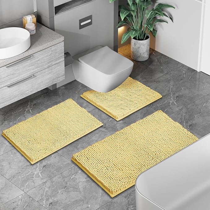 Bathroom Rugs 3 Piece Bath Rugs Sets 3 Piece, Extra Soft and Absorbent Shaggy Bathroom Mat Rugs, Machine Washable, Non-Slip Plush Carpet Cream