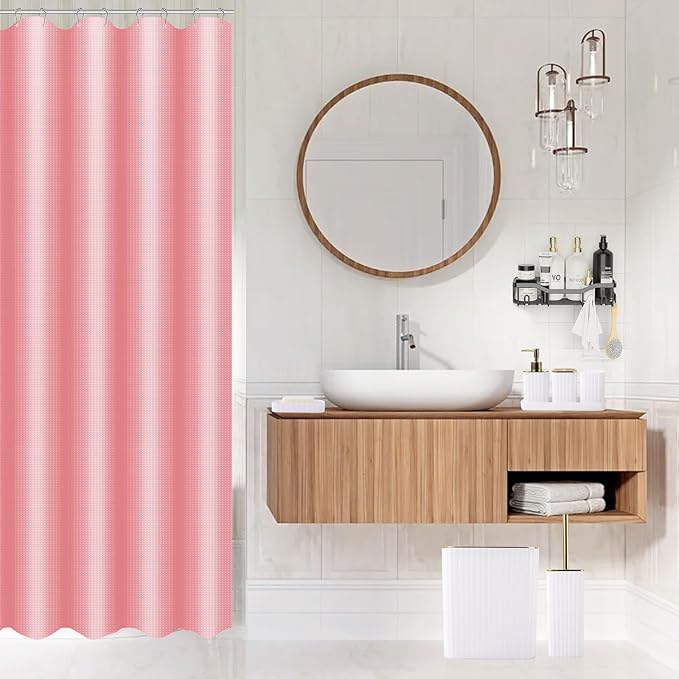 XLHOMO Bathroom Accessories Set - Gorgeous Bathroom Set, 28PC White Bathroom Accessory Set, Shower Curtain with 5PC Adhesive Corner Shower Caddy Hanging, Toilet Brush, Trash Can & Soap Dispenser