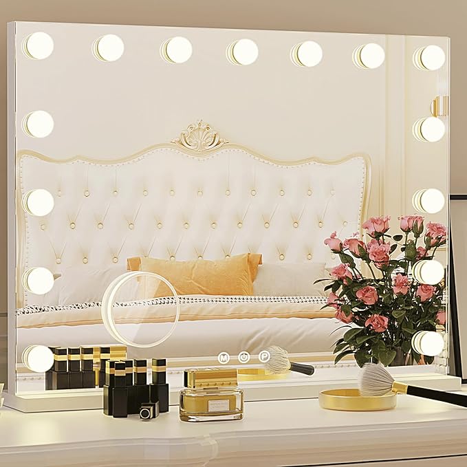 Hollywood Vanity Mirror, 15 Led Bulbs，3 Color Lights，Beautiful Make Up Lighted Mirror, Aluminum Metal Frame（23" x 18"）