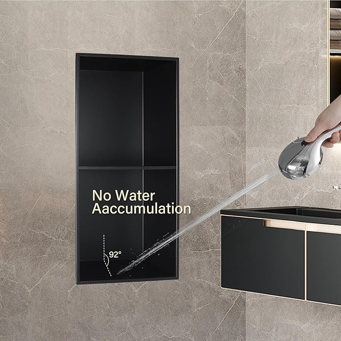 No Tile Shower Niche Stainless Steel Wall Niche 12" X 24" Two-Tier Bathroom Shelf No Tile Needed Recessed Niche Shower for Bathroom Storage, Matte Black