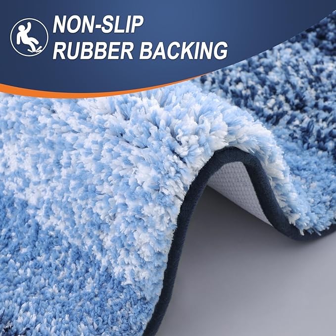 OLANLY Bathroom Rug Set 2 Piece, Soft Absorbent Microfiber Bath Mats and U-Shaped Contour Toilet Rug, Non-Slip, Machine Wash Dry, Plush Shaggy Bath Mats for Bathroom (30"x20"+24"x20", Navy)