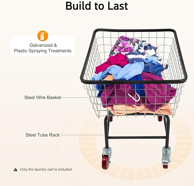 4.5 Bushel Steel Wire Laundry Cart, Commercial Wire Laundry Basket with Wheels, Heavy Duty Large Steel Basket for Laundry Clothes Storage, 20 * 15.7 * 26in