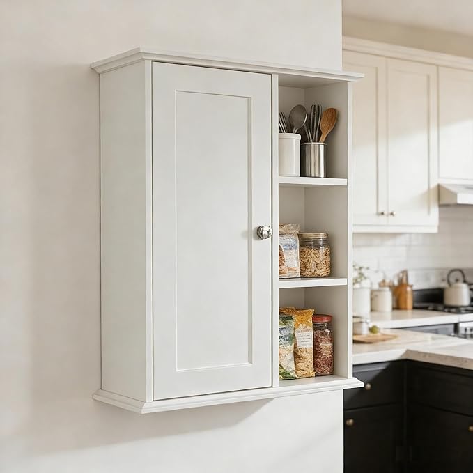 The Wide Usage Wall Medicine Cabinet with Storage Shelves & Anti-Dust Door for Bathroom, Living Room, Kitchen, Entryway,Bedroom（White）
