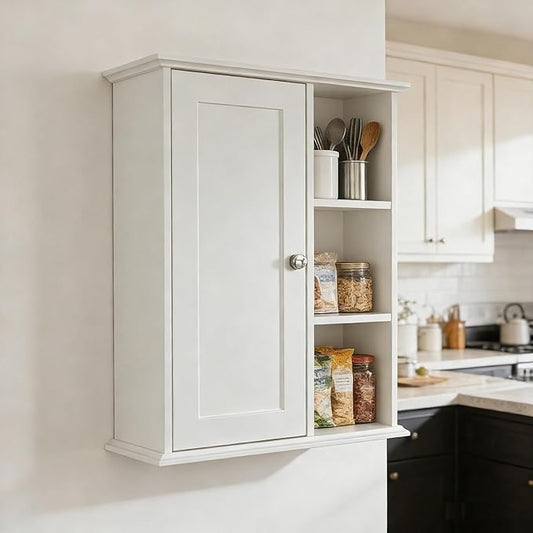 The Wide Usage Wall Medicine Cabinet with Storage Shelves & Anti-Dust Door for Bathroom, Living Room, Kitchen, Entryway,Bedroom（White）