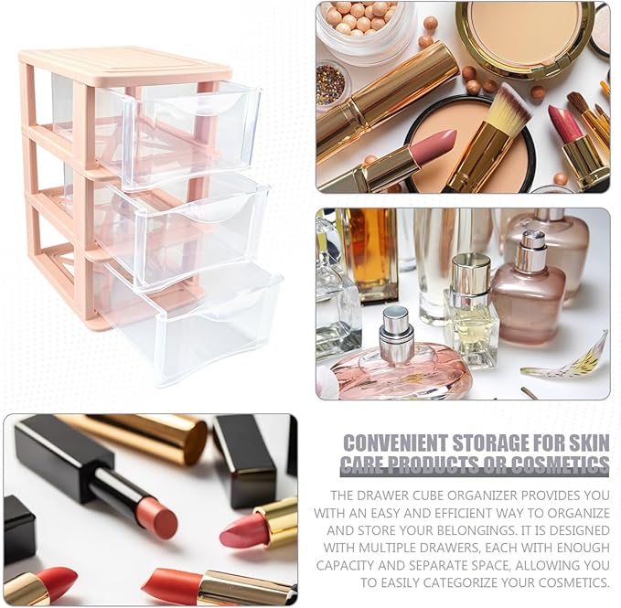 3 Layers Plastic Storage Bins with Drawers Portable Drawer Type Makeup Organizer Multifunction Desk Storage Containers for Home Office Cosmetics Sundries