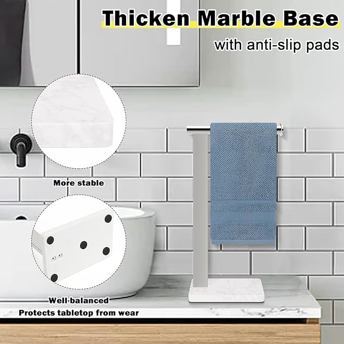 Stainless Steel L-Shaped Hand Towel Holder, SUS304 Bathroom Towel Rack with Thickened Base for Countertop Vanity (Chrome, Square Base)