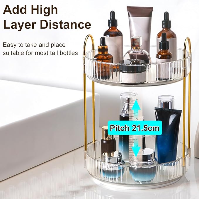 360° Rotating Makeup Organizer for Vanity, High Capacity Bathroom Countertop Organizer Spinning Perfume Organizer, Cosmetic and Skincare Dresser Make Up Holder Rack Green 2Tier