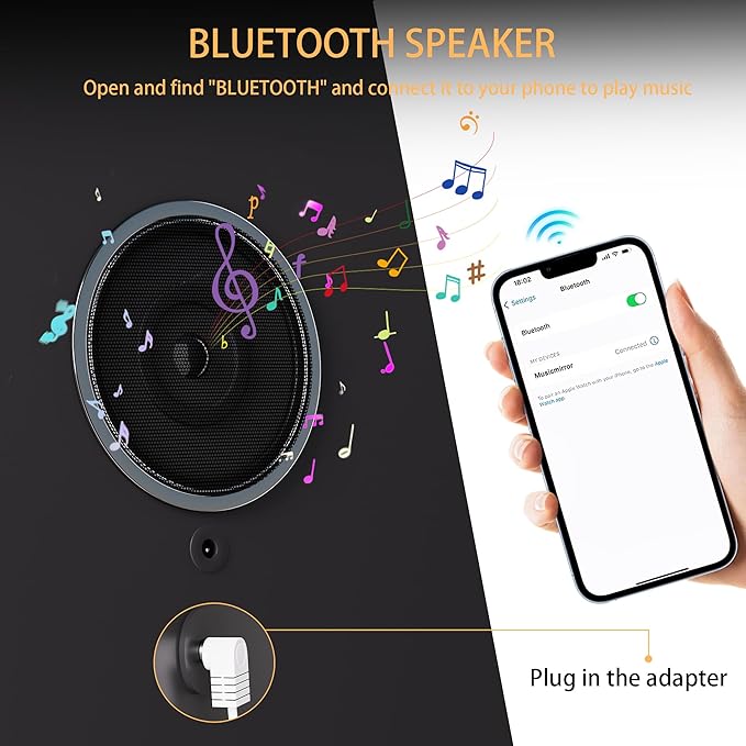Hasipu LED Makeup Mirror with Bluetooth Speaker, 14" x 10" Wide-Screen Vanity Mirror with Lights, 3 Modes Light, Smart Touch Control Dimmable, Rectangle White Frame