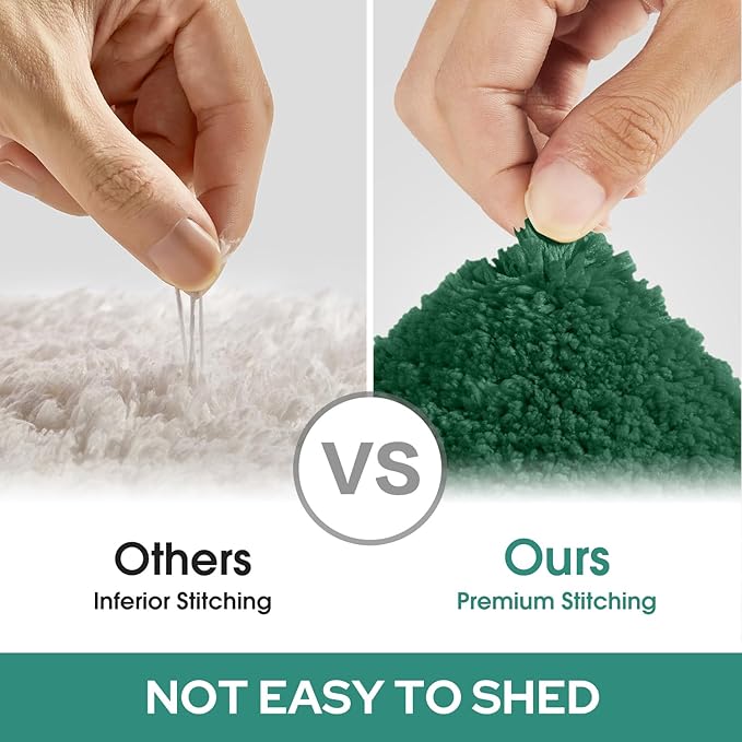 HOMEIDEAS Bathroom Rugs Sets 2 Piece, Super Soft and Absorbent Non Slip Microfiber U-Shaped Toilet Bath Mat Set (20"x32"+U20 x24, Dark Green)